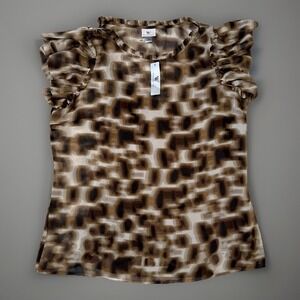 NWT Worthington Brown Sheer Top Abstract Blouse With Camisole Sz Large